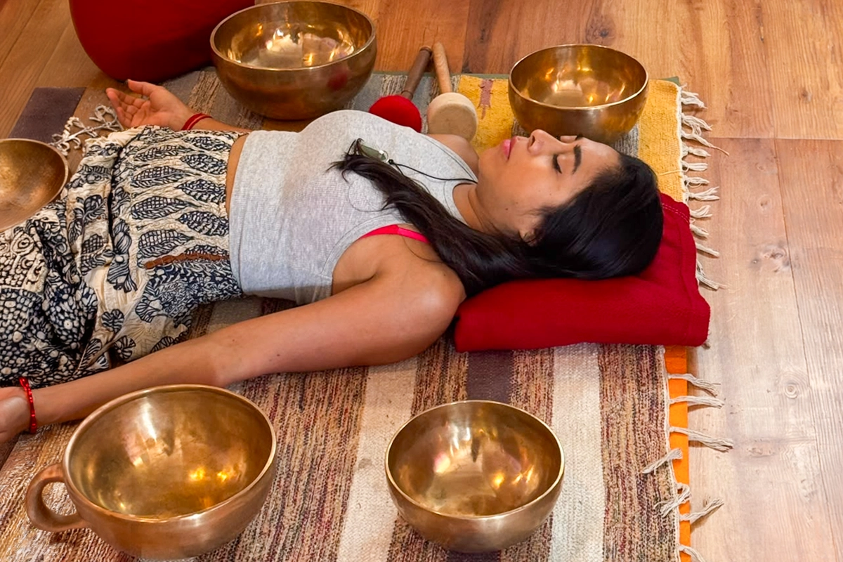 Sound healing teacher training group at Haritha Yogshala, Rishikesh