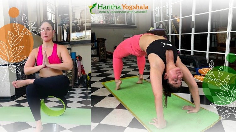 Kareena Kapoor Khan doing Surya Namaskar yoga pose on her mat