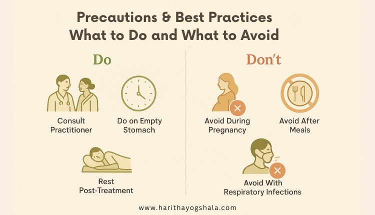Nasya therapy do's and don'ts including practitioner advice, empty stomach use, and avoiding during pregnancy.