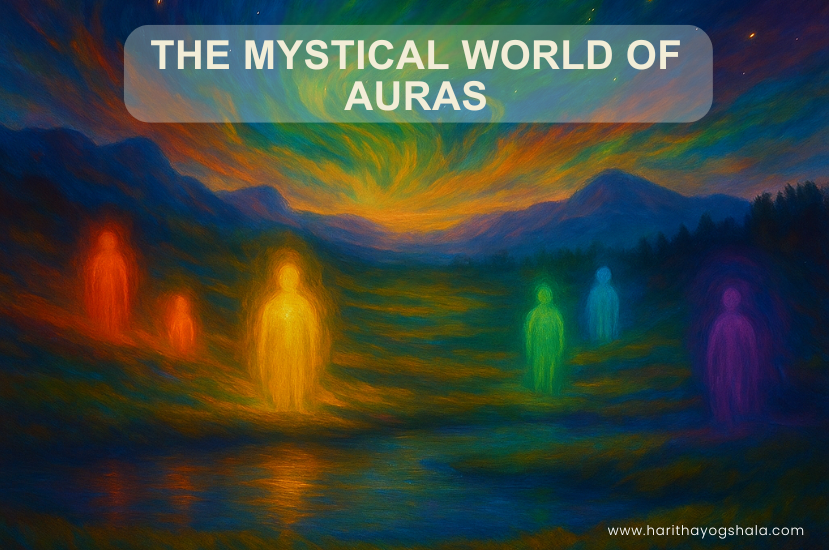 Colorful human energy fields in nature symbolizing the mystical world of auras and spiritual presence