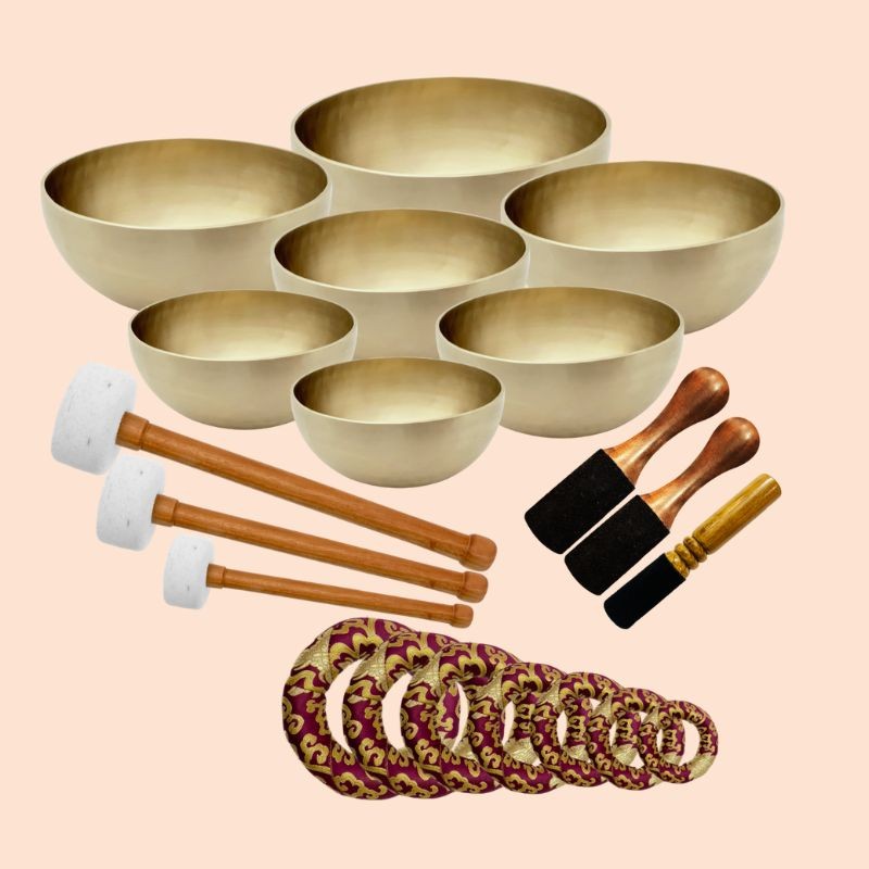 Golden Matte 7 Chakra Singing Bowl Set for Healing & Meditation Professionally Uses
