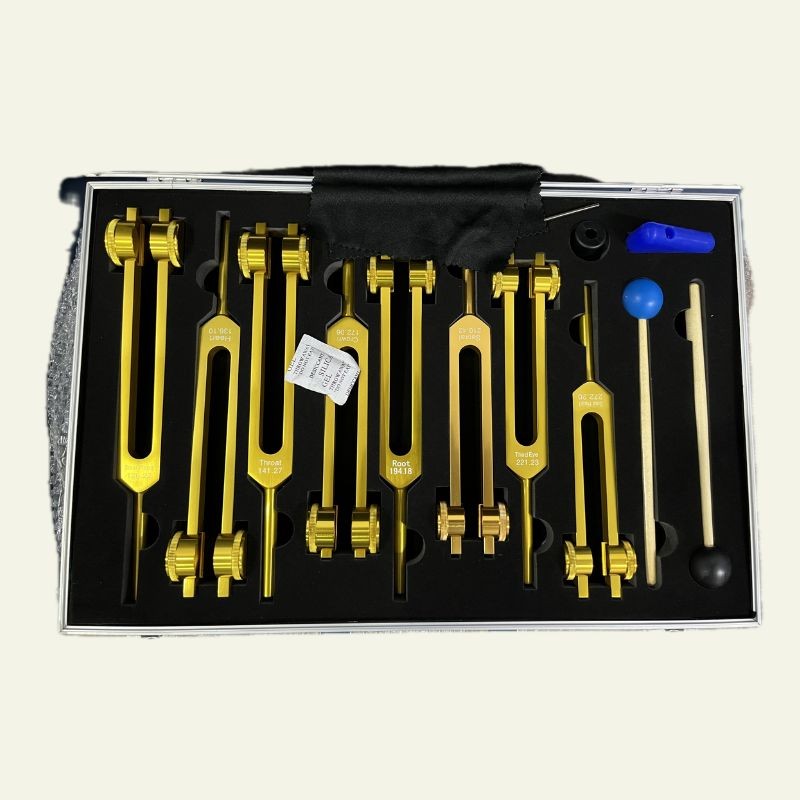 Golden Chakras Frequency Weighted Tuning Forks set for Healing Treatments