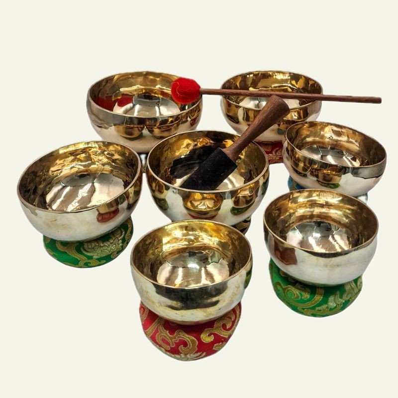 Golden Shining 7 Chakra Singing Bowl Set for Beginners