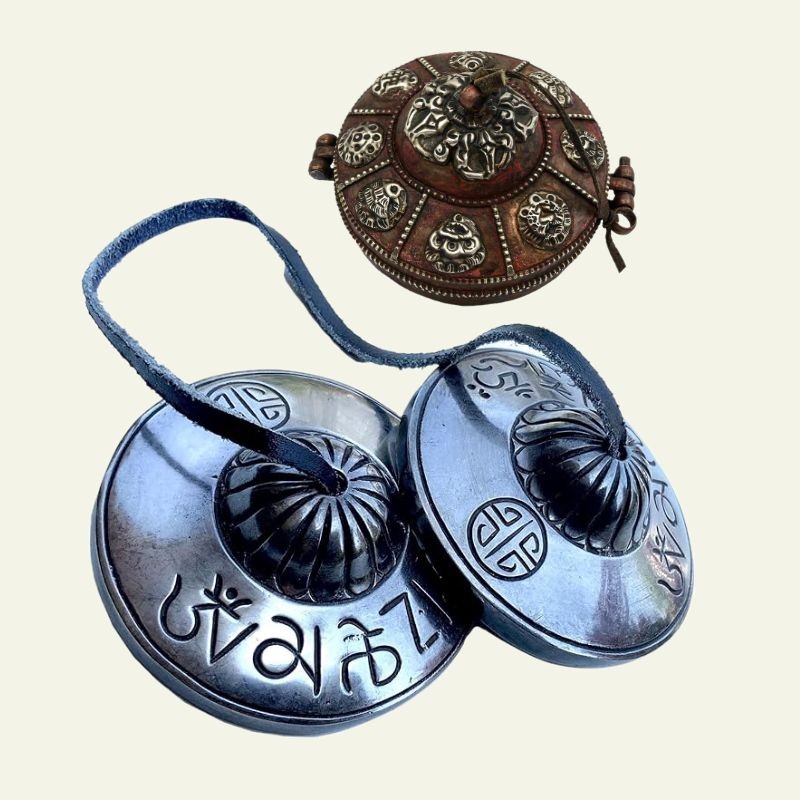 Full Moon Tingsaw Bell  OM Mani Padme Hum Mantra Design with Metal Cover
