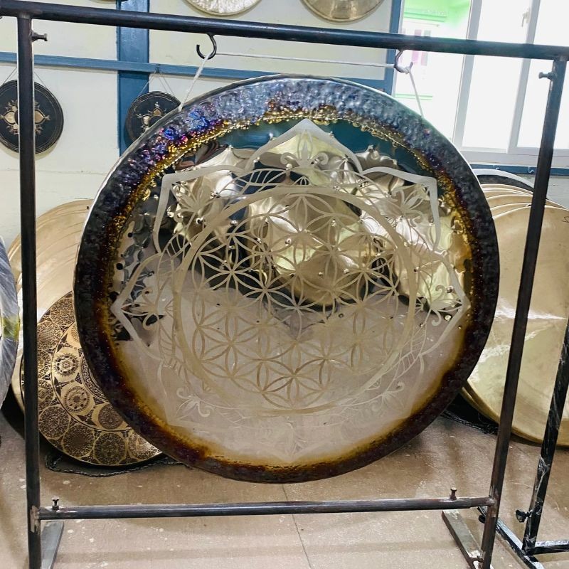 Flower of Life Mirror Gong, High Quality Unique Gong with Solid, Flummy & Friction Mallets