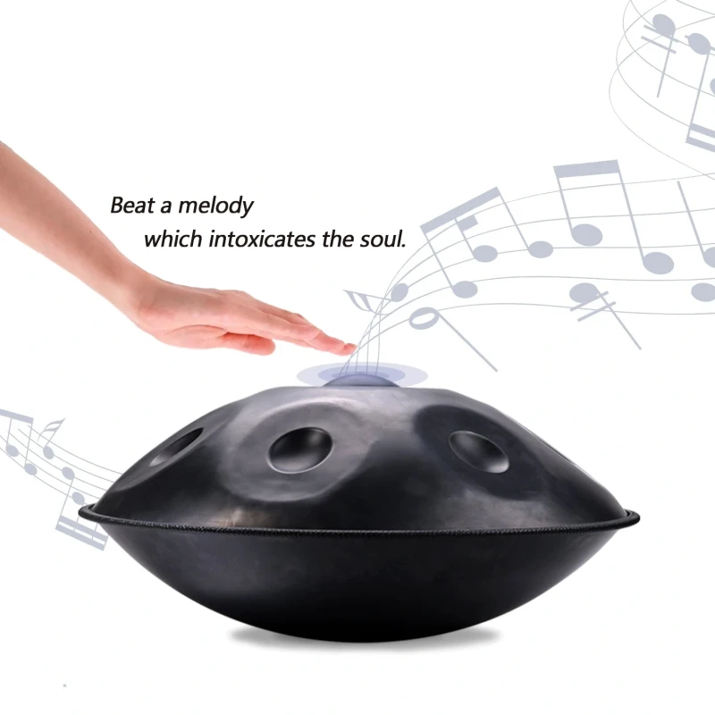 Handpan Steel Tongue Percussion Drum with 9 Notes, 22" Inch - Black Color with Bag